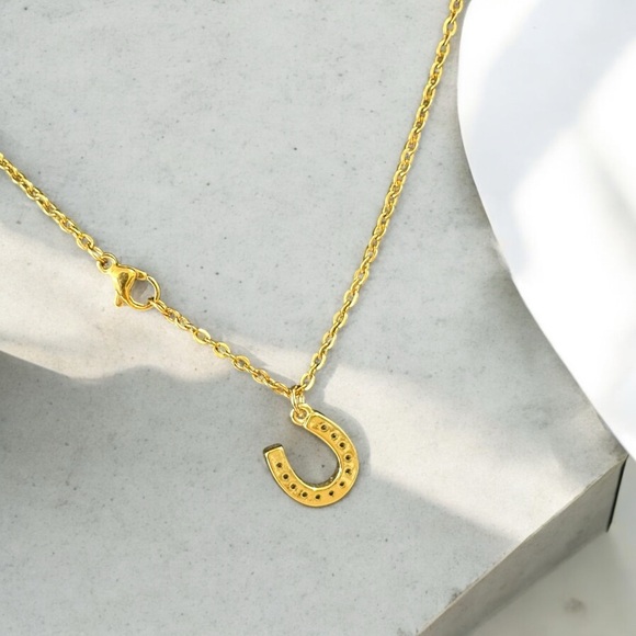 Lucky Horseshoe Charm Necklace in Gold Plated Stainless Steel - 18” * Free S/H * - Picture 5 of 5